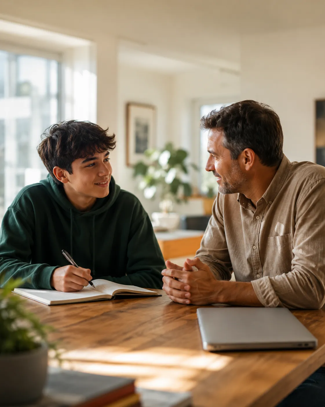 A teen planning with an adult mentor at a table