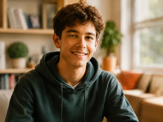 Ethan, a mentored teen, at home